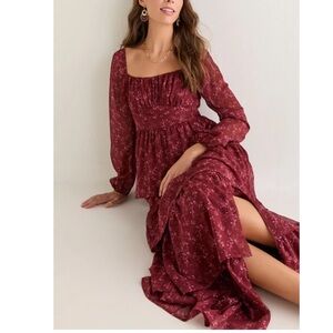 Francesca's Collections Burgundy Floral Maxi Dress